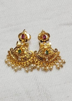 Gold Plated Chandbali Earrings With Pearls