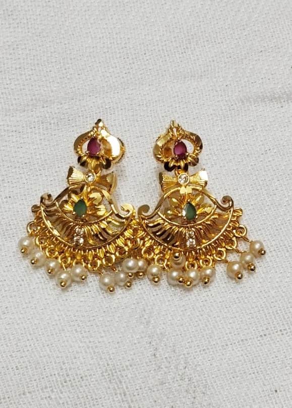 Gold Plated Chandbali Earrings With Pearls