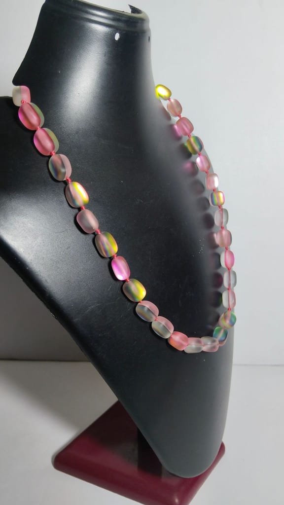 Pink Aurora Borealis Glass Beaded Necklace
