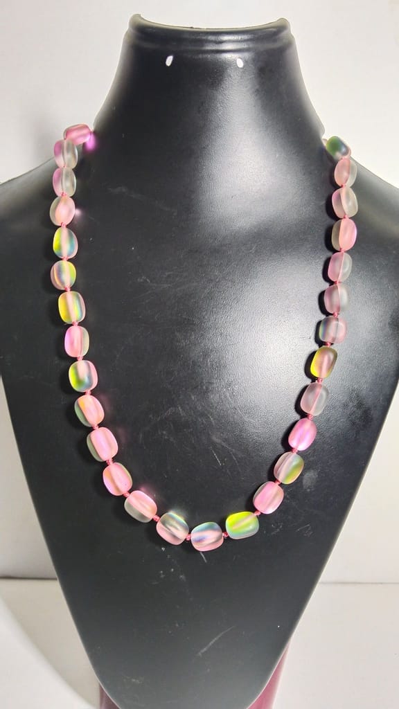 Pink Aurora Borealis Glass Beaded Necklace
