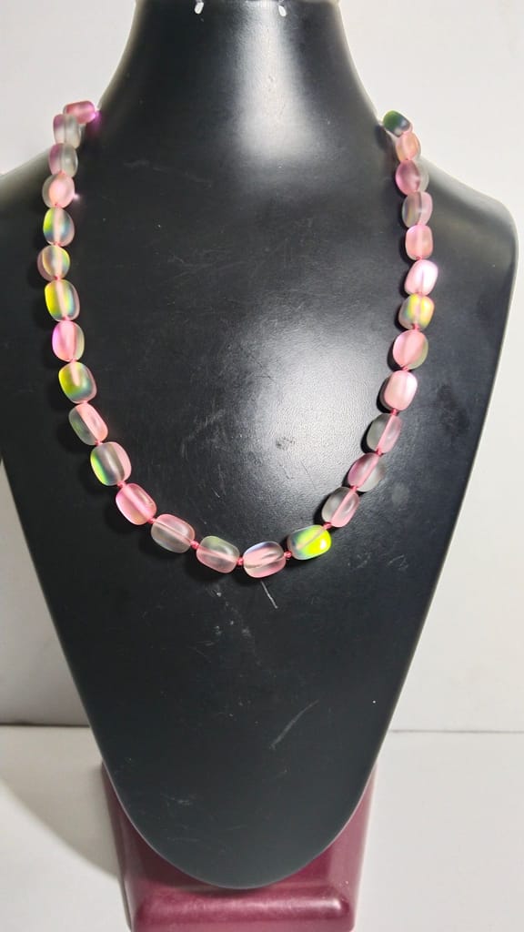 Pink Aurora Borealis Glass Beaded Necklace
