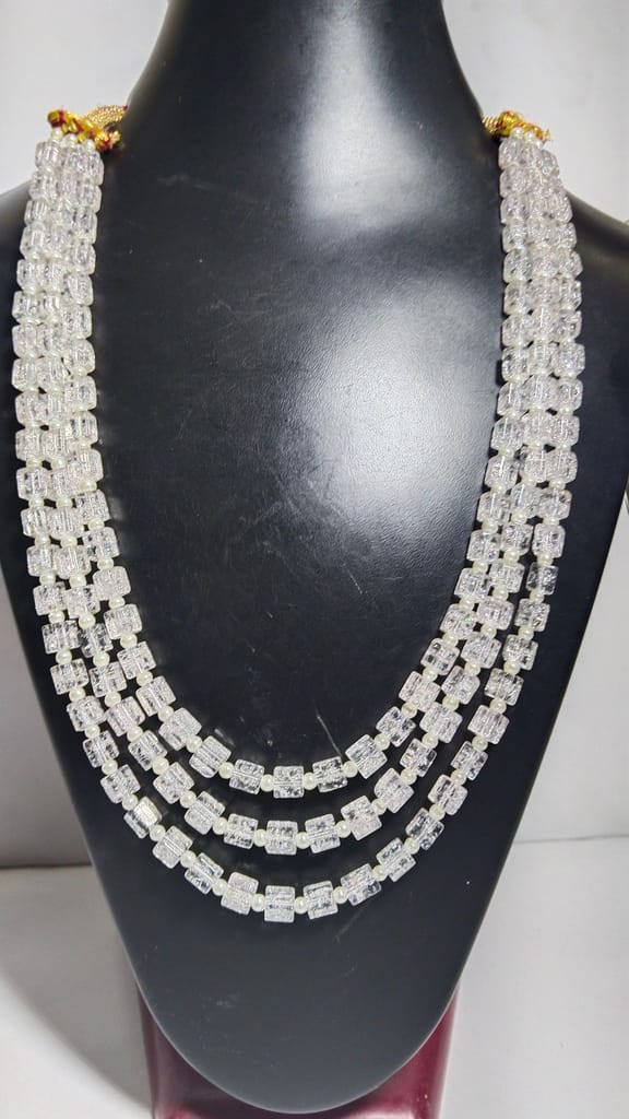 White Beaded Long Necklace