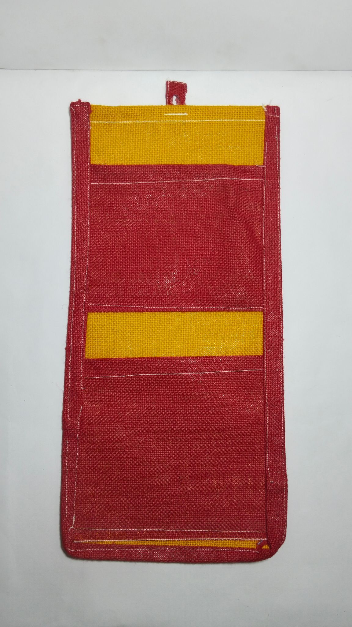 Red and Yellow Burlap 3-Pocket Wall Organizer