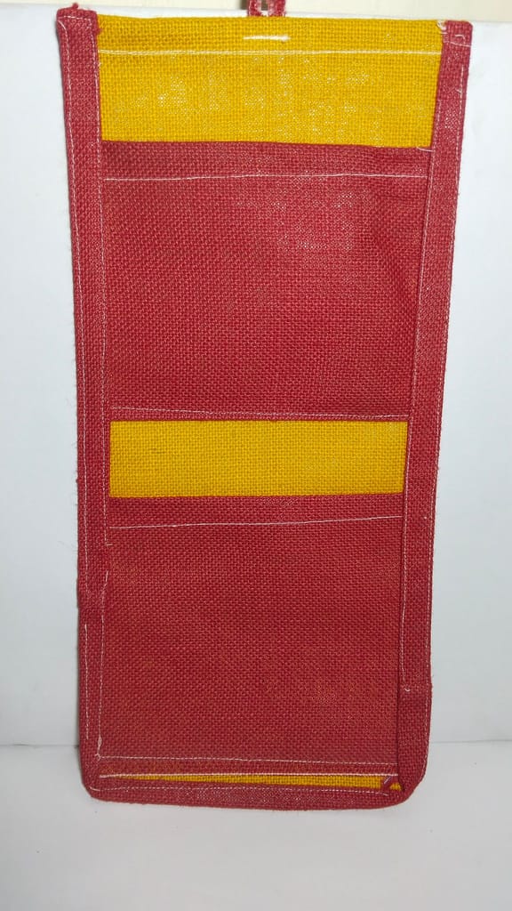 Red and Yellow Burlap 3-Pocket Wall Organizer