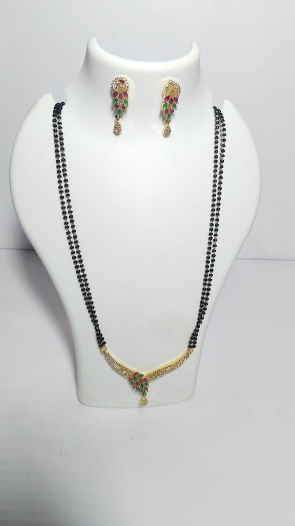 Black Beads Necklace Set with Gold Pendant and Earrings