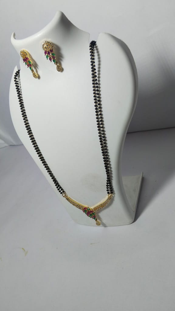 Black Beads Necklace Set with Gold Pendant and Earrings