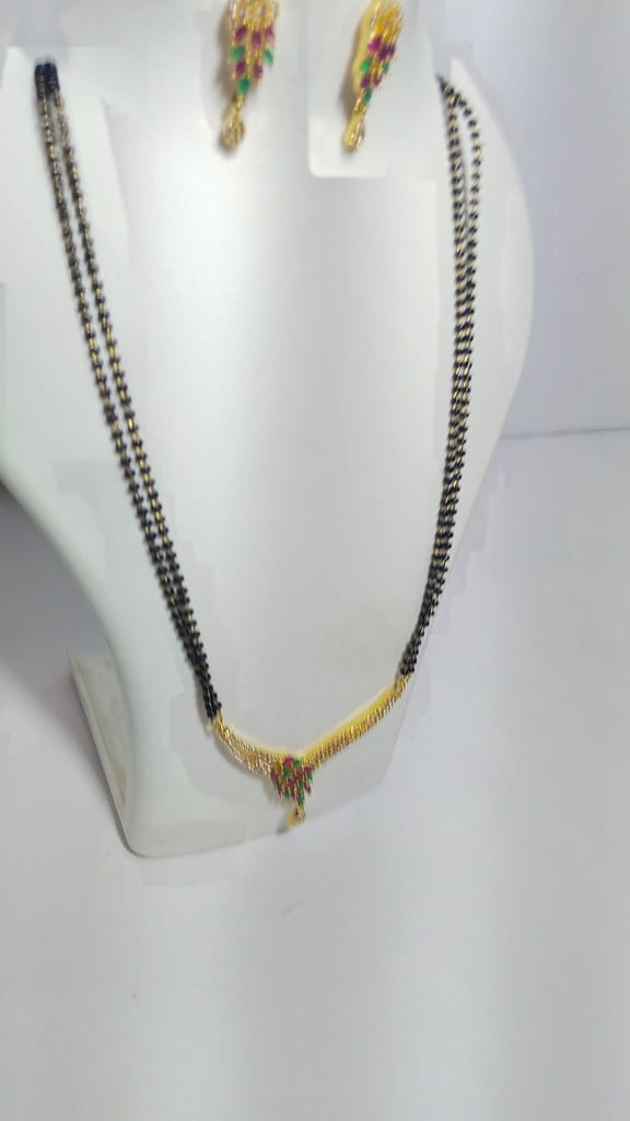 Black Beads Necklace Set with Gold Pendant and Earrings
