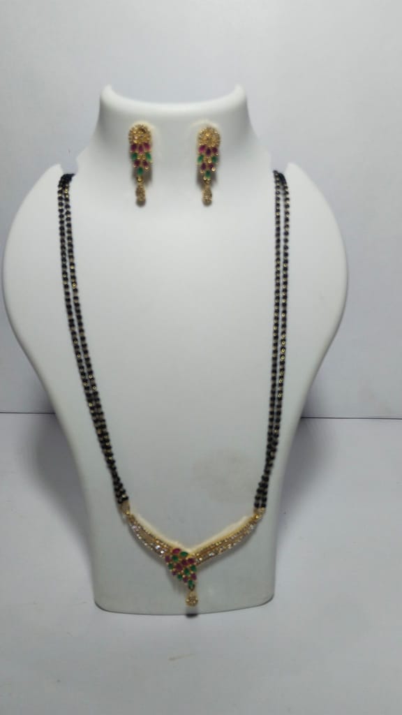 Black Beads Necklace Set with Gold Pendant and Earrings