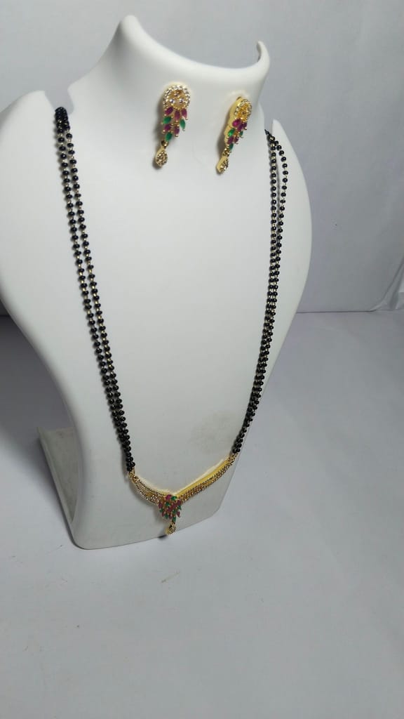 Black Beads Necklace Set with Gold Pendant and Earrings
