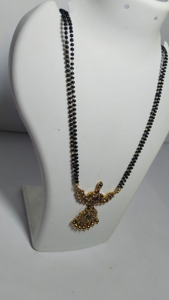 22K Gold Pendant with Black Beads Mangalsutra