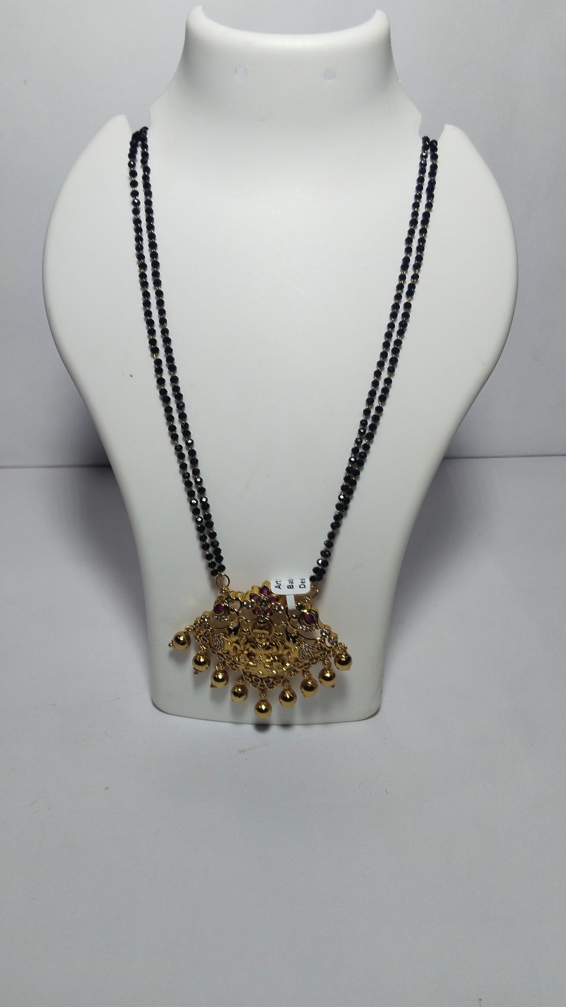 22K Gold Pendant with Black Beads Mangalsutra
