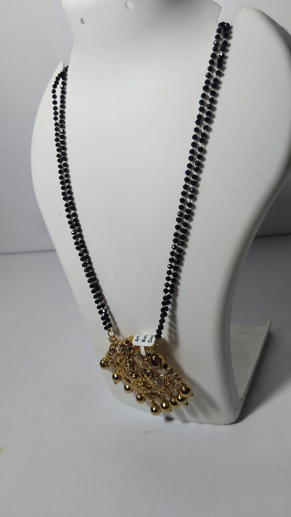 22K Gold Pendant with Black Beads Mangalsutra