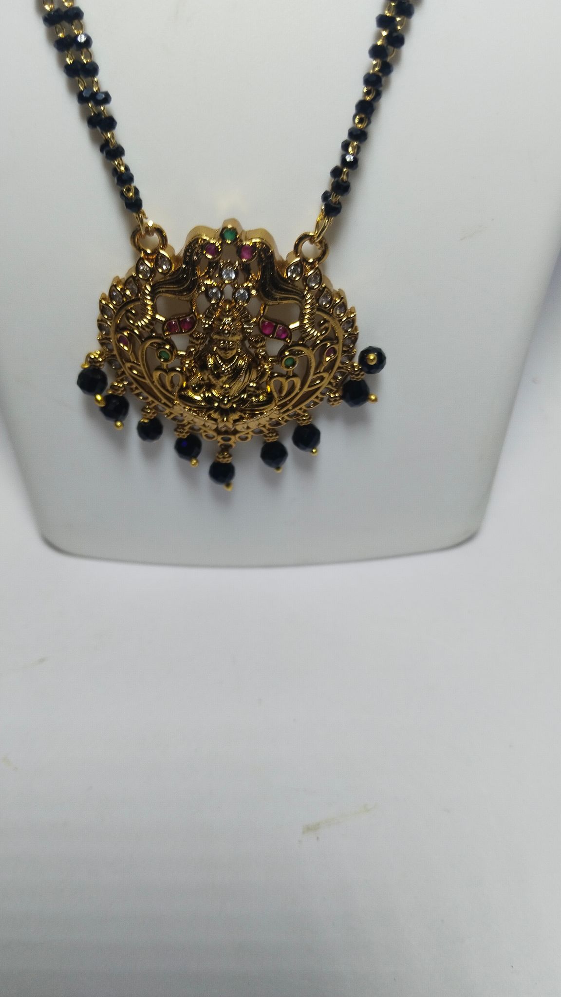 Gold Plated Pendant Set with Black Beads Chain for Women
