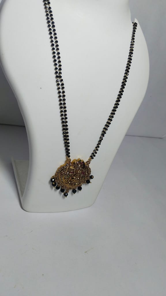 Gold Plated Pendant Set with Black Beads Chain for Women