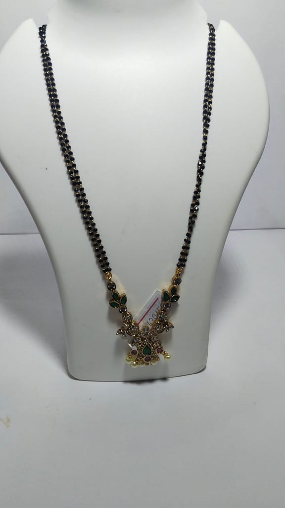 22K Gold Plated Laxmi Pendant With Black Beads Mangalsutra