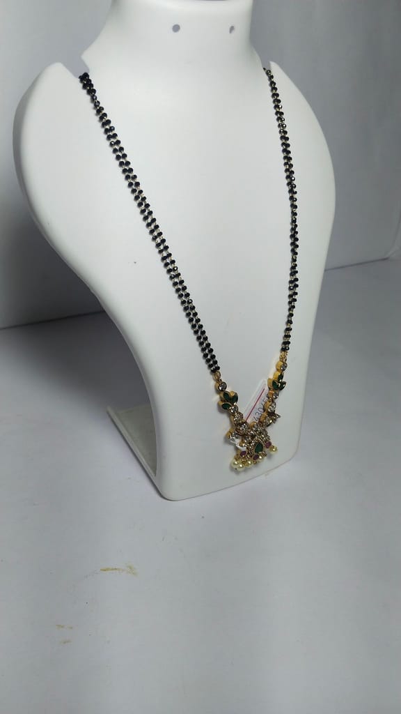 22K Gold Plated Laxmi Pendant With Black Beads Mangalsutra