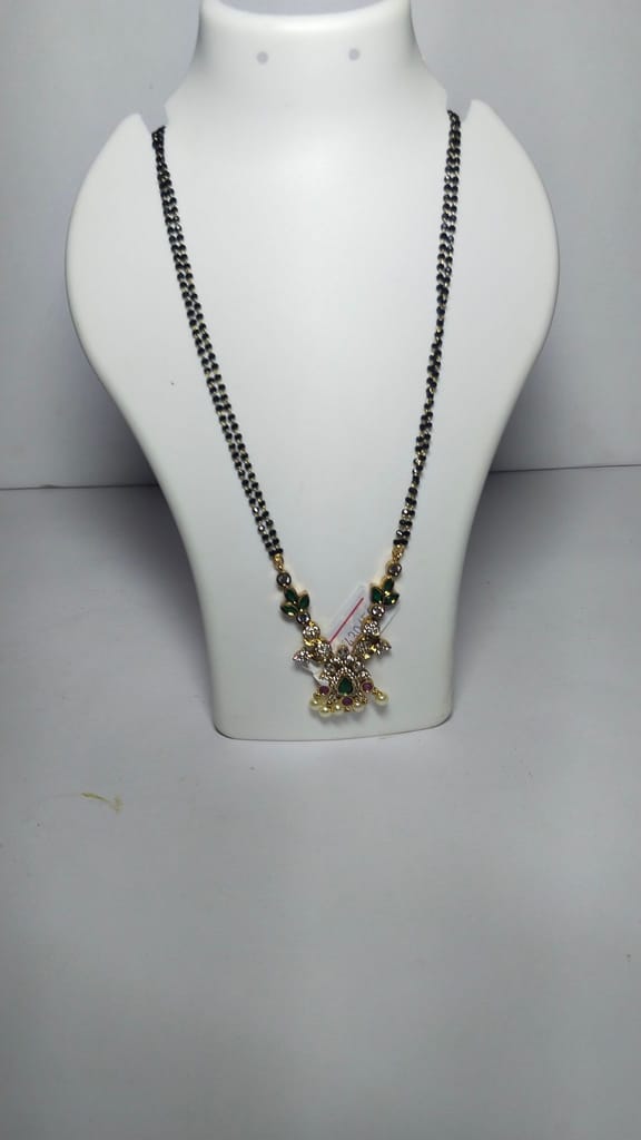 22K Gold Plated Laxmi Pendant With Black Beads Mangalsutra