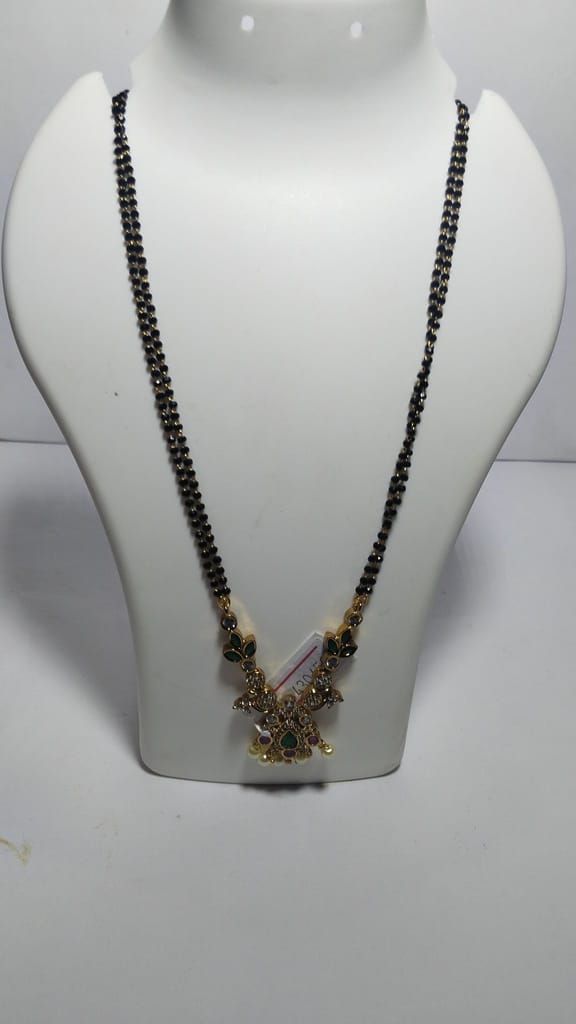 22K Gold Plated Laxmi Pendant With Black Beads Mangalsutra
