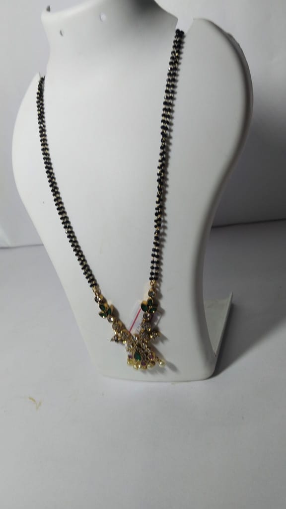 22K Gold Plated Laxmi Pendant With Black Beads Mangalsutra