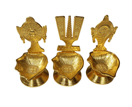 "Set of 3 Golden Brass Diyas for Diwali Puja"