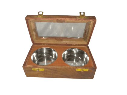 Wooden Box with 2 Stainless Steel Containers