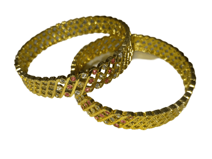 Gold Plated Pink and White Bangle Set