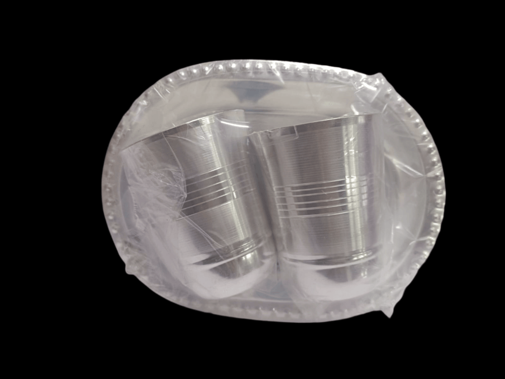 "Silver-Plated Puja Thali Set with 2 Glasses" (6 inch) - Pooja Needs | Buy online on ZillyBuy