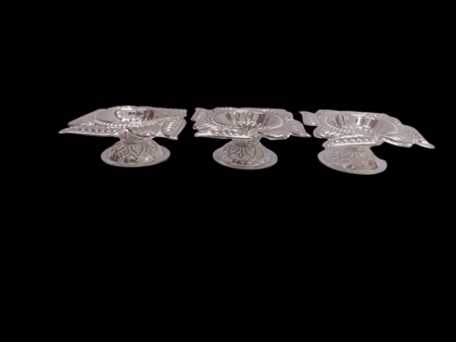 Pure Silver Square Diya Set of 3