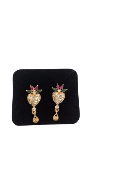 One gram Gold Plated White AD Stone Studded Earrings with Ruby and Emerald Stones - Earrings | Buy online on ZillyBuy