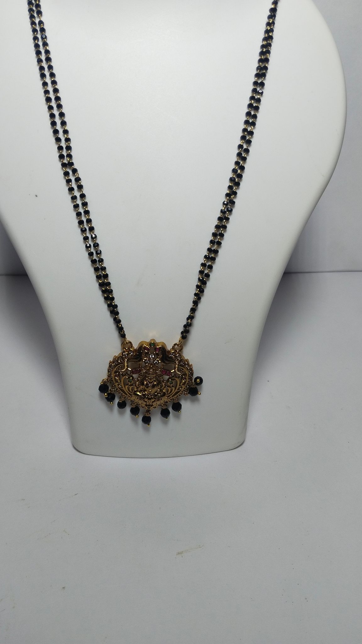 Black Beads Mangalsutra with Antique Gold Pendant