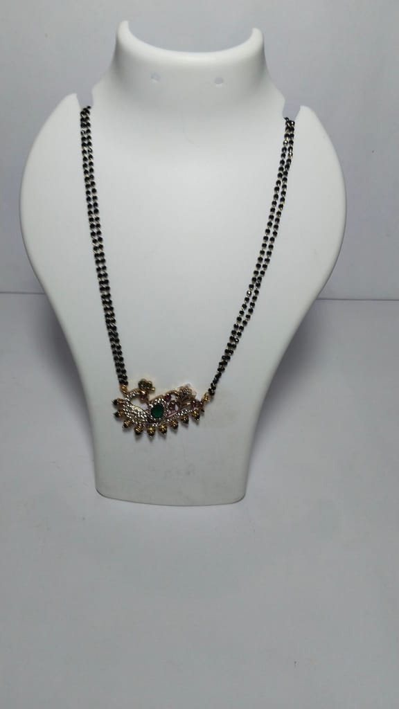 Black Beads Chain with Gold Peacock Pendant