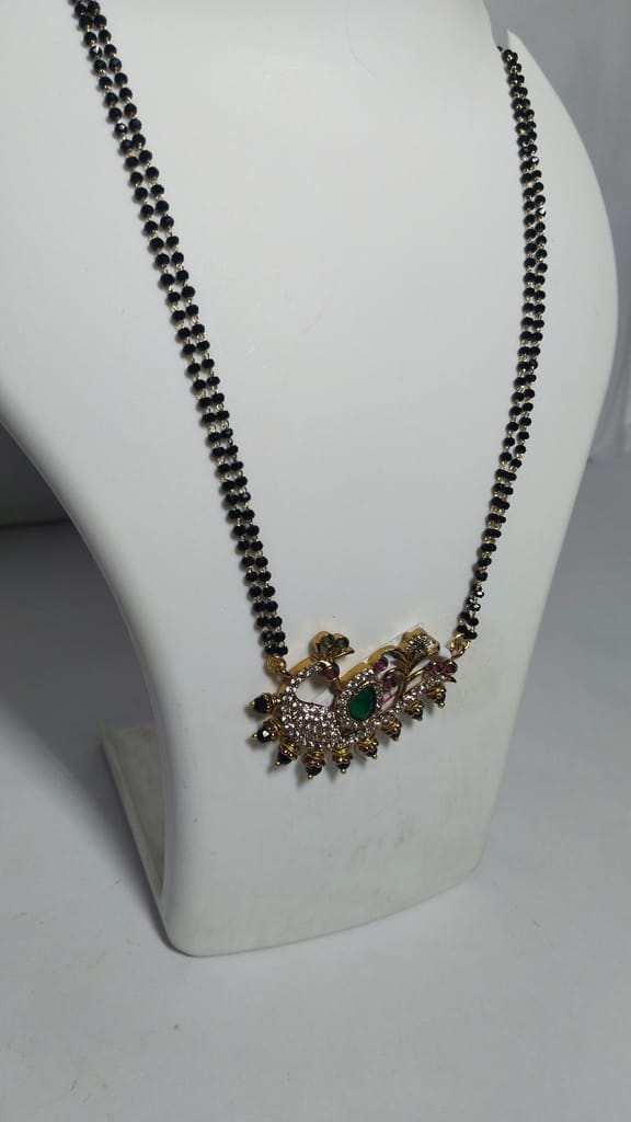 Black Beads Chain with Gold Peacock Pendant