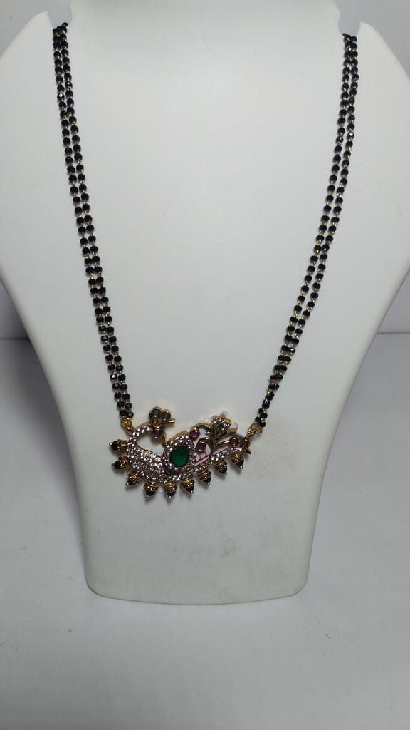 Black Beads Chain with Gold Peacock Pendant