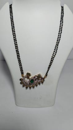 Black Beads Chain with Gold Peacock Pendant Black Beads Chain with Gold Peacock Pendant