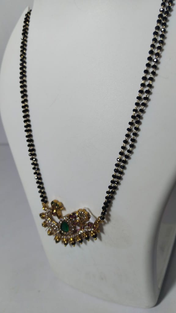 Black Beads Chain with Gold Peacock Pendant