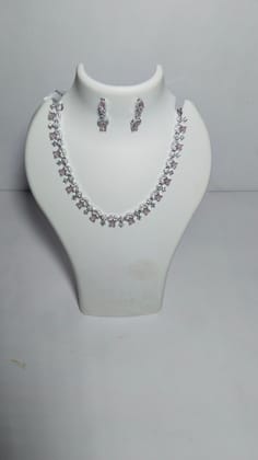 Cubic Zirconia and Pink Stone Necklace and Earring Set in Silver Cubic Zirconia and Pink Stone Necklace and Earring Set in Silver