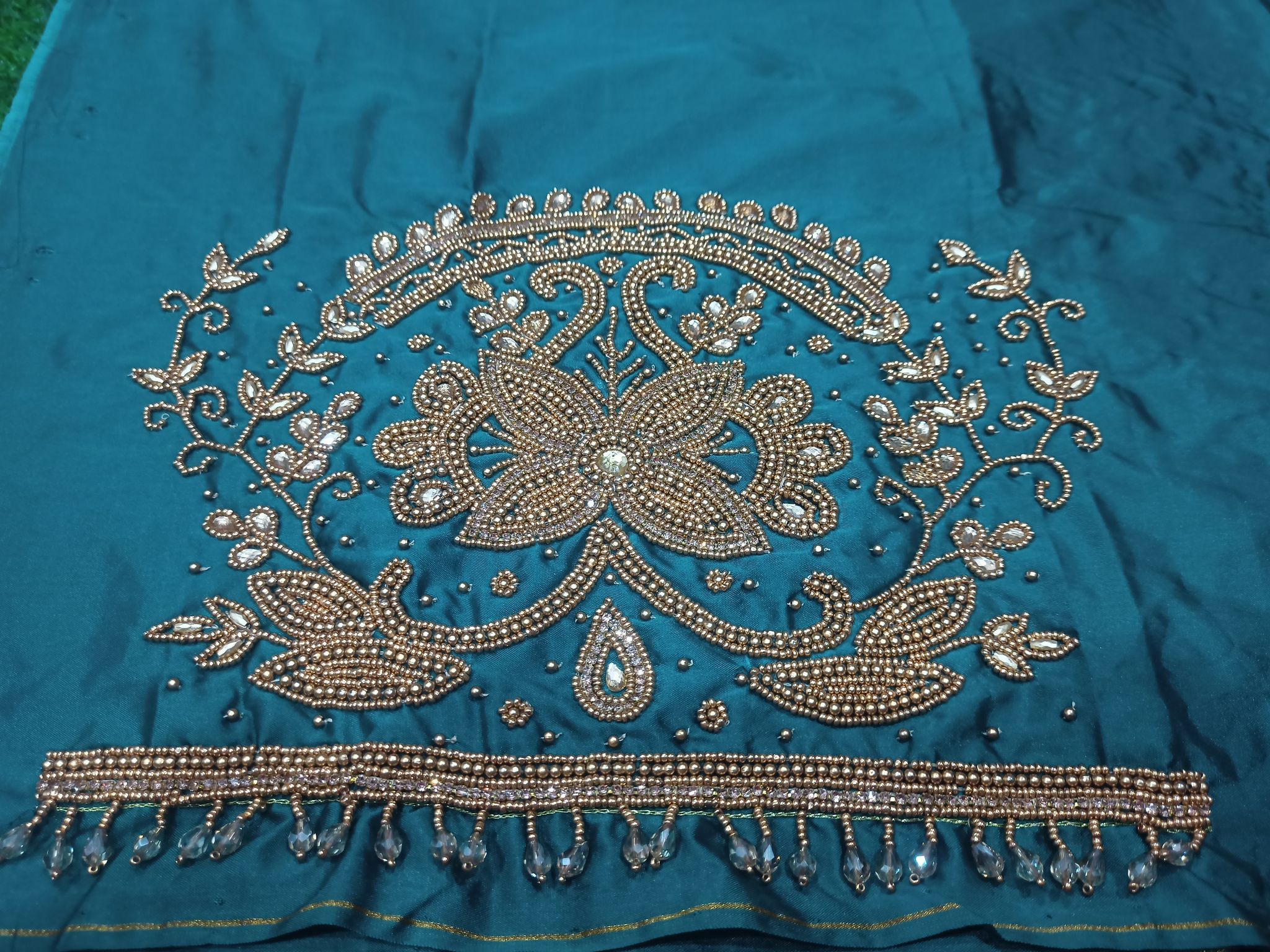 Green Georgette Hand Embroidered Blouse With Zari And Stone Work