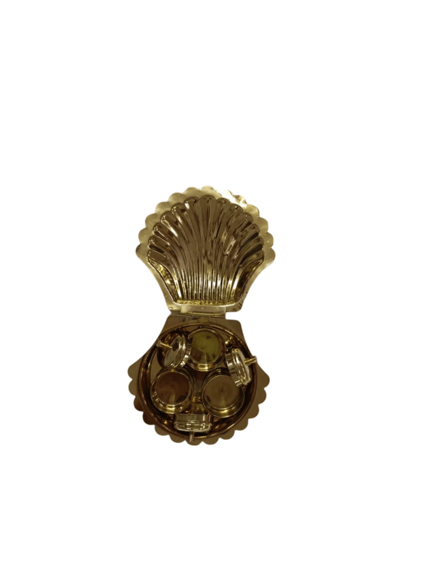Golden Brass Conch Shell Shape Kumkum Holder for Home and Temple