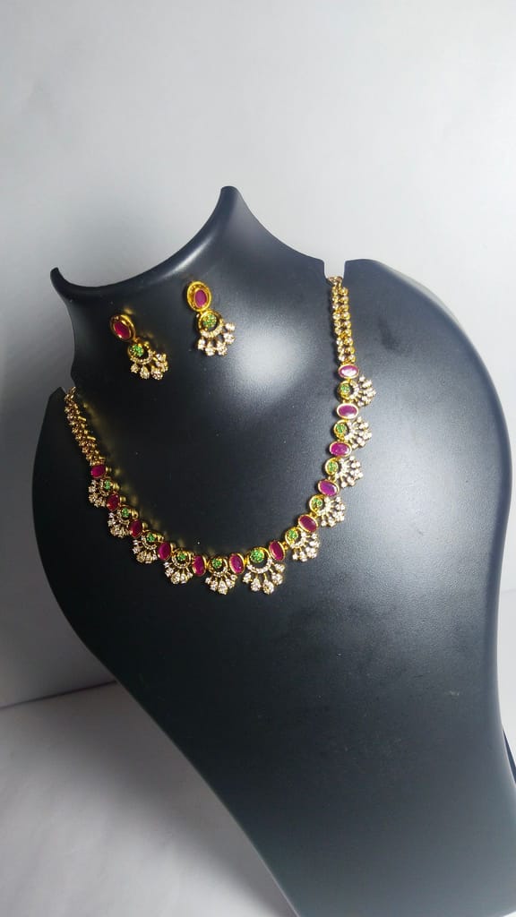 Ruby and Emerald Necklace Set in Gold