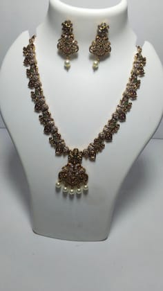 Bridal Gold Plated Antique Necklace Set With Earrings For Women