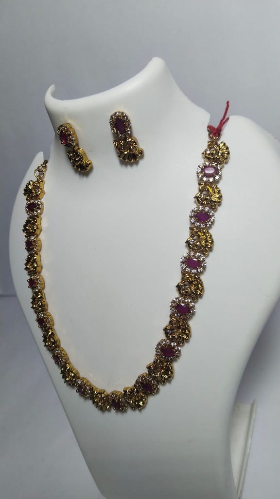 American Diamond and Ruby Necklace Set