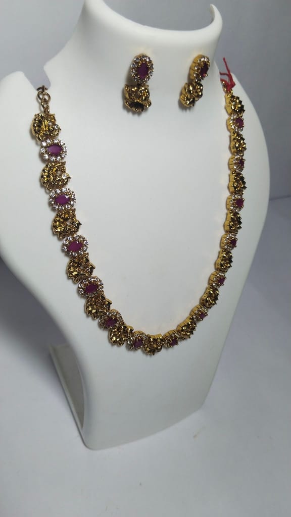 American Diamond and Ruby Necklace Set