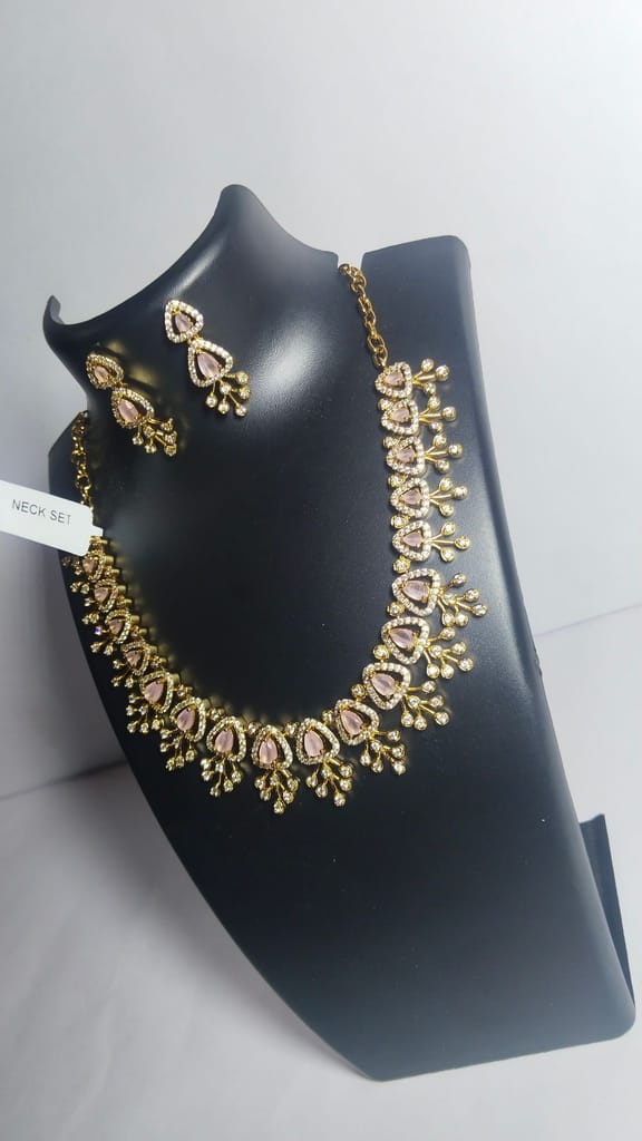 Bridal Necklace Set with Earrings in Gold and Pink