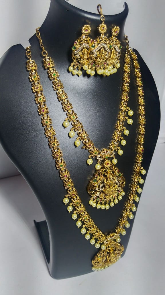 South Indian Traditional Gold Plated Temple Jewellery Haram and Earrings Set