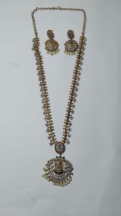 "Stunning Lakshmi Pendant Necklace Set with Earrings in Gold Plated Alloy"