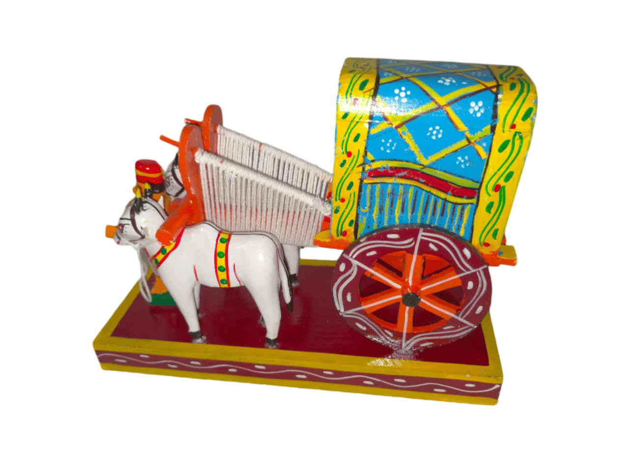 Handcrafted Multicolour Wooden Ox-Cart Showpiece for Home Decor