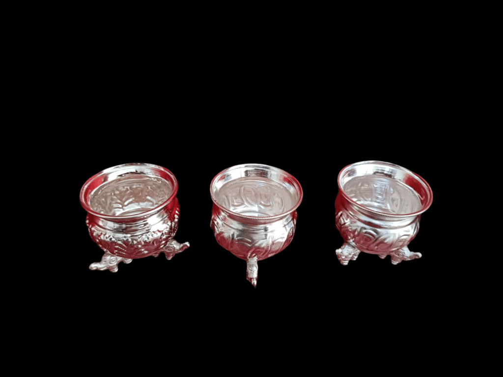 German Silver Gandham cup with elegant Elephant base set of 3 - Pooja Needs | Buy online on ZillyBuy