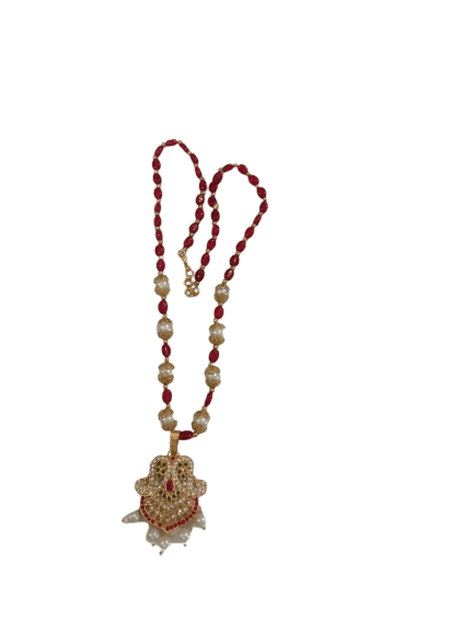 One Gram Gold Plated Traditional Indian Necklace Set with Ruby Stones and Pearls - Jewellery Sets | Buy online on ZillyBuy