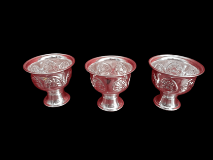 Set of 3 Silver-Plated Katori/Cups for Puja