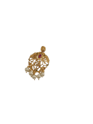 Traditional Gold Plated Pendant Set with Ruby and Pearls